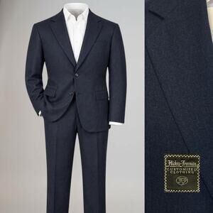 Hickey Freeman Boardroom Flannel Suit 42-44L 38x31.5 Midnight Blue Full-Cut